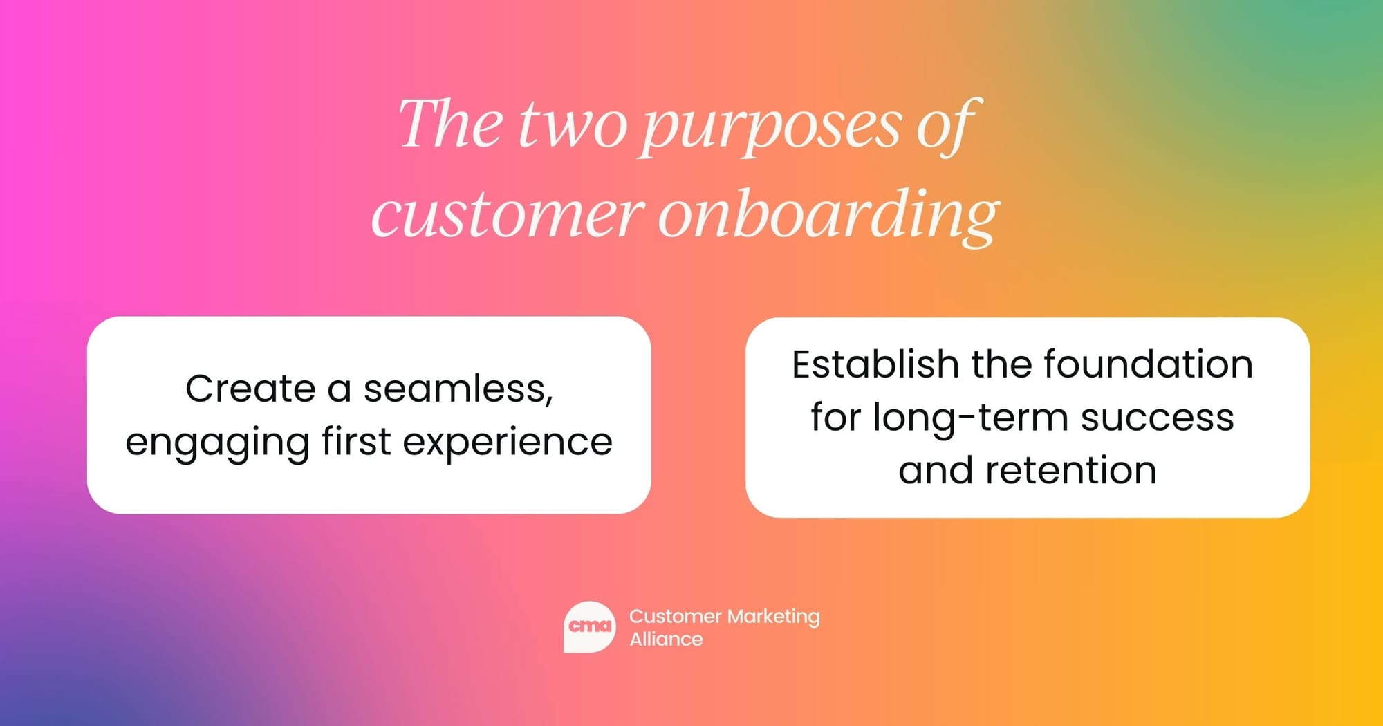 The two purposes of customer onboarding: Create a seamless, engaging first experience; establish the foundation for long-term success and retention.